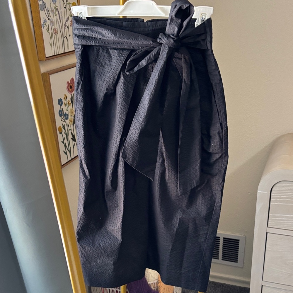 J. Crew Black Tie-Waist Midi Skirt with Textured Fabric